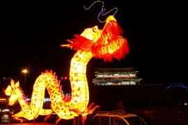 Một mẫu đèn lồng khổng lồ hình rồng. (Ảnh: THX/TTXVN)