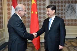 Thủ tướng Ai Cập Sherif Ismail (trái) và Chủ tịch Tập Cận Bình (phải) trong cuộc gặp tại Cairo. (Nguồn: THX/TTXVN)