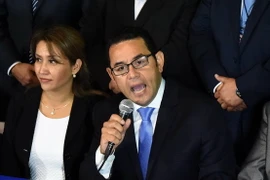 Tổng thống mới đắc cử Jimmy Morales phát biểu trong cuộc họp báo tại Guatemala City. (Nguồn: AFP/TTXVN)