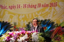 Ông Phạm Quang Nghị, Ủy viên Bộ Chính trị- Bí thư Thành ủy Hà Nội tham dự và chỉ đạo Đại hội đại biểu Đảng bộ tỉnh Vĩnh Phúc lần thứ XVI. (Ảnh: Vietnam+)