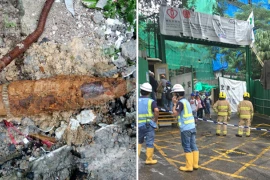 Vật thể nghi là bom được phát hiện ở bệnh viện Queen Mary. (Ảnh: Apple Daily)