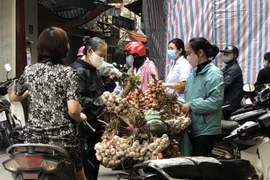 Mua bán tại chợ dân sinh tự phát trên phố Nguyễn Cao, quận Hai Bà Trưng. (Ảnh: Trần Việt/TTXVN)