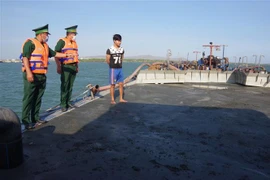 Biên phòng Cửa khẩu cảng Bà Rịa-Vũng Tàu kiểm tra hành chính trên phương tiện HP 4393. (Ảnh: Huỳnh Ngọc Sơn/TTXVN)