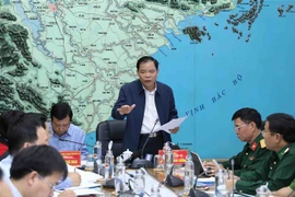 Bộ trưởng Bộ Nông nghiệp và Phát triển nông thôn, Phó Trưởng ban Thường trực Ban Chỉ đạo Trung ương về phòng, chống thiên tai Nguyễn Xuân Cường phát biểu. (Ảnh: Vũ Sinh/TTXVN)