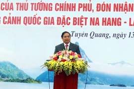 Ủy viên Bộ Chính trị, Bí thư Trung ương Đảng, Trưởng ban Tổ chức Trung ương Phạm Minh Chínhphát biểu tại buổi Lễ. (Ảnh: Quang Đán/TTXVN)