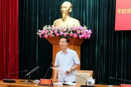 Trưởng Ban Tuyên giáo Trung ương Võ Văn Thưởng phát biểu tại buổi làm việc. (Ảnh: Thu Hoài/TTXVN)