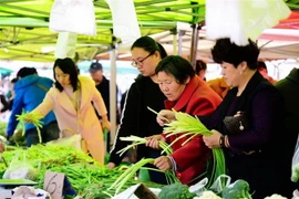 Người dân mua bán hàng hóa tại Thanh Đảo, tỉnh Sơn Đông của Trung Quốc. (Ảnh: AFP/TTXVN )