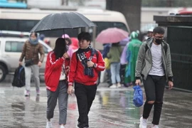 Mưa và rét ở Hà Nội. (Ảnh: Minh Hoàng/TTXVN phát)
