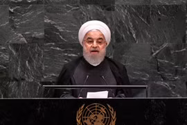 Tổng thống Iran Hassan Rouhani phát biểu tại cuộc họp của ĐHĐ LHQ ở New York của Mỹ, ngày 25/9. (Ảnh: THX/TTXVN)