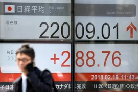 Bảng tỷ giá của một phiên giao dịch chứng khoán tại Tokyo, Nhật Bản. (Ảnh: AFP/TTXVN)