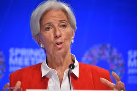 Tổng Giám đốc Quỹ Tiền tệ quốc tế (IMF) Christine Lagarde tại cuộc họp báo trong khuôn khổ Hội nghị mùa Xuân của IMF và WB tại Washington của Mỹ ngày 11/4. (Ảnh: AFP/TTXVN)