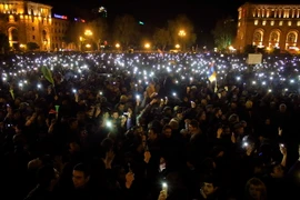 Quang cảnh cuộc biểu tình tại Yerevan, Armenia ngày 22/4. (Nguồn: THX/TTXVN) 