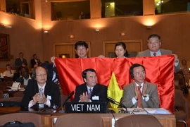 Đoàn Việt Nam vui mừng khi Langbiang được UNESCO công nhận là Khu dự trữ sinh quyển thế giới tại phiên họp ngày 9/6 tại trụ sở UNESCO, Paris. (Ảnh: Bích Hà/Vietnam+)