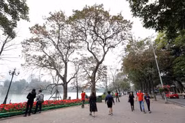 Nhiều người dân Thủ đô đi chơi Tết quanh Hồ Hoàn Kiếm. (Ảnh: Anh Tuấn/TTXVN) 