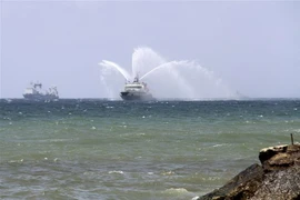 Tàu của hải quân Nga tham gia lễ kỷ niệm Ngày Hải quân tại cảng Tartus, Syria ngày 29/7/2018. (Nguồn: AFP/TTXVN) 