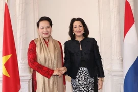Chủ tịch Hạ viện Hà Lan Khadija Arib đón Chủ tịch Quốc hội Nguyễn Thị Kim Ngân. (Ảnh: Trọng Đức/TTXVN) 