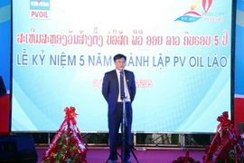 Ông Nguyễn Kim Sơn, Tổng Giám Đốc PV OIL Lào, phát biểu tại Lễ kỷ niệm. (Ảnh: Phạm Kiên/TTXVN)