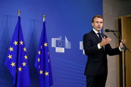 Tổng thống Pháp Emmanuel Macron phát biểu tại cuộc họp thượng đỉnh hẹp ở Brussels, Bỉ, ngày 24/6. (Nguồn: AFP/TTXVN)