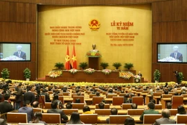 Tổng Bí thư Nguyễn Phú Trọng phát biểu tại buổi lễ kỷ niệm 70 năm Ngày Tổng tuyển cử đầu tiên bầu Quốc hội Việt Nam. (Ảnh: Nhan Sáng/TTXVN)