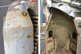 Một bộ phận được tìm thấy trên biển ngoài khơi đảo Jeju của Hàn Quốc sau vụ phóng tên lửa của Triều Tiên. (Nguồn: AFP/TTXVN)