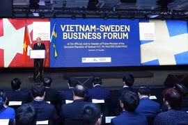 Thủ tướng Nguyễn Xuân Phúc phát biểu tại diễn đàn Doanh nghiệp Việt Nam-Thụy Điển. (Ảnh: Thống Nhất/TTXVN) 
