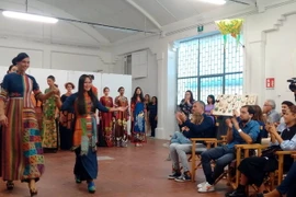 Tiết mục trình diễn áo dài. (Ảnh: Ngự Bình/Vietnam+)