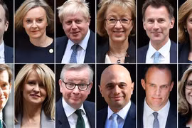 Cựu Ngoại trưởng Anh Boris Johnson (thứ 3 trái -trên) và các ứng cử viên có thể thay thế Thủ tướng Anh Theresa May. (Nguồn: AFP/TTXVN) 