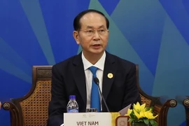 Chủ tịch nước Trần Đại Quang thay mặt các nhà Lãnh đạo kinh tế APEC phát biểu. (Nguồn: TTXVN)