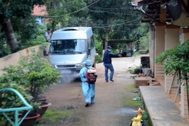 Phun thuốc phòng, chống dịch sốt xuất huyết. (Ảnh: Ngọc Minh/TTXVN)