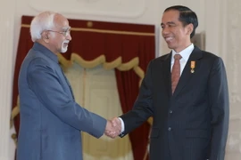 Phó Tổng thống Ấn Độ Mohammad Hamid Ansari trong cuộc gặp với Tổng thống Indonesia Joko Widodo (phải) ngày 2/11. (Nguồn: AFP/TTXVN)