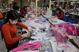 May giày xuất khẩu tại Công ty Trách nhiệm hữu hạn hóa dệt Hà Tây, xã Cam Thượng, Ba Vì, Hà Nội. (Ảnh: Trần Việt/TTXVN) 