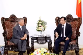 Phó Thủ tướng Trịnh Đình Dũng tiếp Cao ủy về Môi trường của EU Karmenu Vella đang thăm và làm việc tại Việt Nam. (Ảnh: An Đăng/TTXVN)