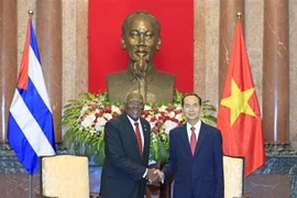 Chủ tịch nước Trần Đại Quang tiếp thân mật ông Salvado Valdes Mesa, Phó Chủ tịch thứ Nhất Hội đồng Nhà nước và Hội đồng Bộ trưởng Cuba nhân chuyến thăm chính thức Việt Nam. (Ảnh: Nhan Sáng/TTXVN)
