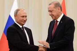 Tổng thống Nga Vladimir Putin và người đồng cấp Thổ Nhĩ Kỳ Recep Tayyip Erdogan. (Nguồn: AFP) 