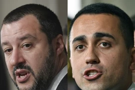 Lãnh đạo đảng Liên đoàn Matteo Salvini (trái) và lãnh đạo M5S Luigi Di Maio. (Nguồn: AFP/TTXVN)
