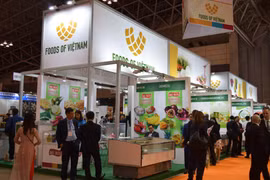 Khu vực trưng bày của hàng nông thủy sản Việt Nam tại Foodex 2019 Nhật Bản. (Ảnh: Nguyễn Tuyến/TTXVN) 