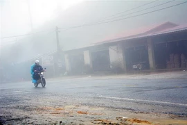 Sương mù dày đặc khiến người tham gia giao thông gặp nhiều khó khăn. (Ảnh: Phan Tuấn Anh/TTXVN) 