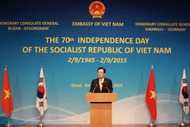 Chủ tịch Quốc hội Hàn Quốc Chung Ui-hwa phát biểu tại lễ kỷ niệm. (Ảnh: Vũ Toàn-Phạm Duy/Vietnam+)