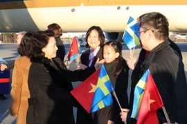 Quang cảnh Lễ đón Chủ tịch Quốc hội Nguyễn Thị Kim Ngân tại sân bay Arlanda. (Ảnh: Trọng Đức/TTXVN)