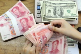 Kiểm tiền nhân dân tệ và USD tại ngân hàng ở tỉnh An Huy, Trung Quốc. (Nguồn: AFP/TTXVN)