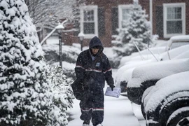 Tuyết phủ dày đặc tại Arlington, Virginia, Mỹ sau trận bão tuyết ngày 21/3/2018. (Nguồn: AFP/TTXVN) 
