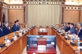 Quang cảnh buổi đón tiếp. (Ảnh: Xuân Khu/TTXVN)