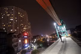 Thi công dự án đường sắt đô thị Cát Linh-Hà Đông (Hà Nội). (Ảnh: Huy Hùng/TTXVN)