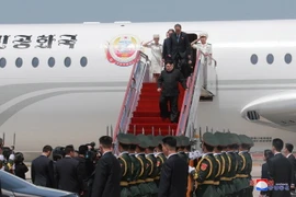 Máy bay riêng Chammae-1 của nhà lãnh đạo Triều Tiên Kim Jong-un tới sân bay thành phố Đại Liên, miền Đông Bắc Trung Quốc tháng 5/2018. (Nguồn: AFP/TTXVN)