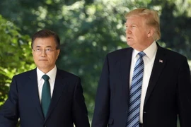 Tổng thống Mỹ Donald Trump (phải) và Tổng thống Hàn Quốc Moon Jae-in trong cuộc gặp tại Washington DC., Mỹ ngày 30/6/2017. (Nguồn: AFP/TTXVN)