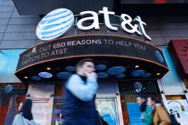 Biểu tượng AT&T tại một cửa hàng ở New York (Mỹ) ngày 23/10. (Nguồn: AFP/TTXVN)