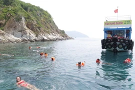 Tàu du lịch đưa du khách ra tắm biển giữa vịnh Nha Trang. (Ảnh: Tiên Minh/TTXVN)