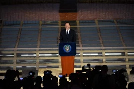 Tổng thống Panama Juan Carlos Varela phát biểu sau cuộc họp với các nhà ngoại giao nước ngoài ở Panama City ngày 6/4. (Nguồn: AFP/TTXVN)