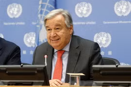 Tổng Thư ký Liên hợp quốc Antonio Guterres phát biểu tại cuộc họp báo ở New York, Mỹ ngày 20/9/2018. (Nguồn: THX/TTXVN)