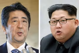 Thủ tướng Nhật Bản Shinzo Abe (trái) và nhà lãnh đạo Triều Tiên Kim Jong-un (phải). (Nguồn: Kyodo/TTXVN)